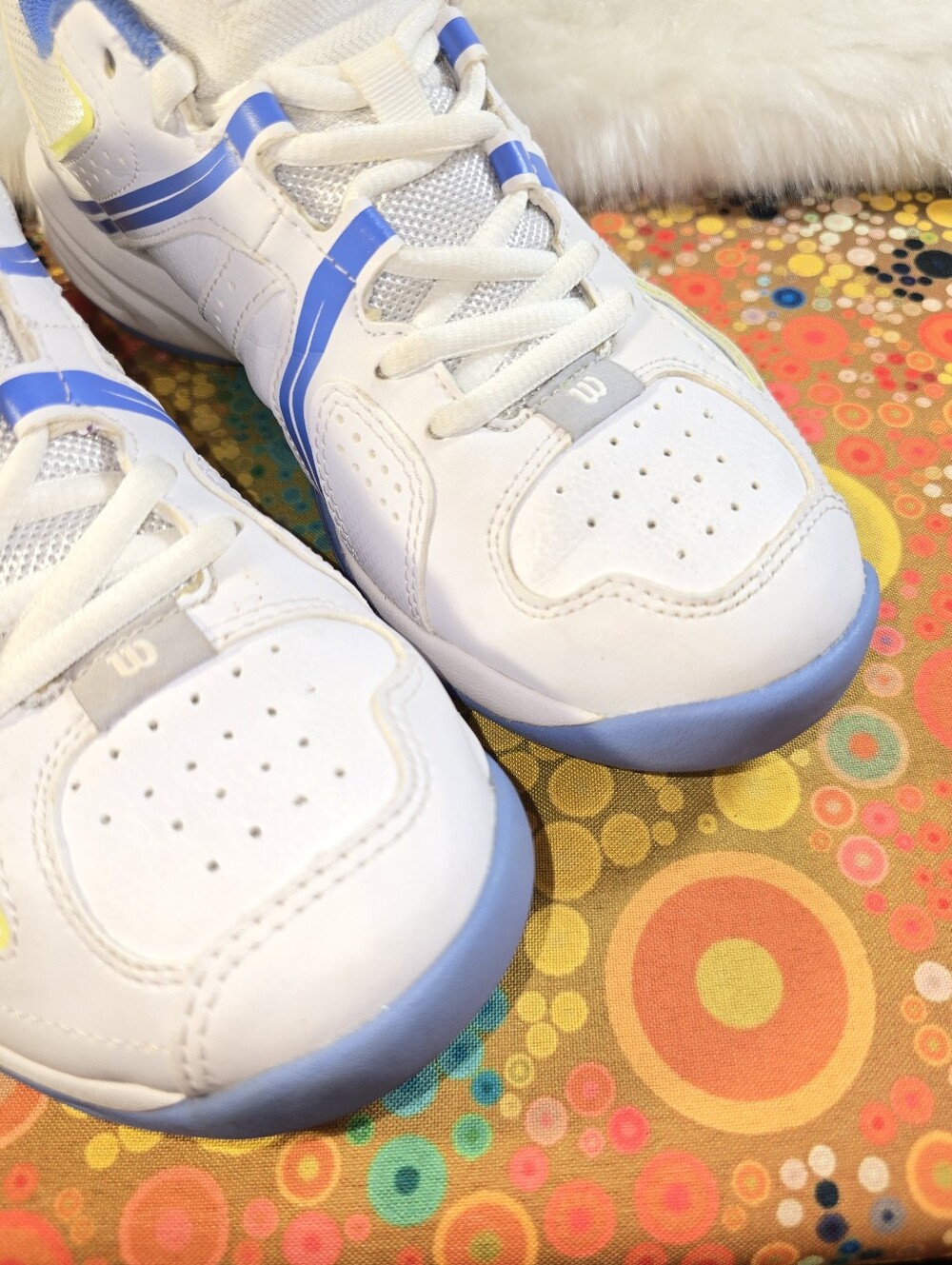 Wilson Rush Pro Women's Tennis Shoe White Sneakers with Blue and Yellow Accents - Picture 8 of 14